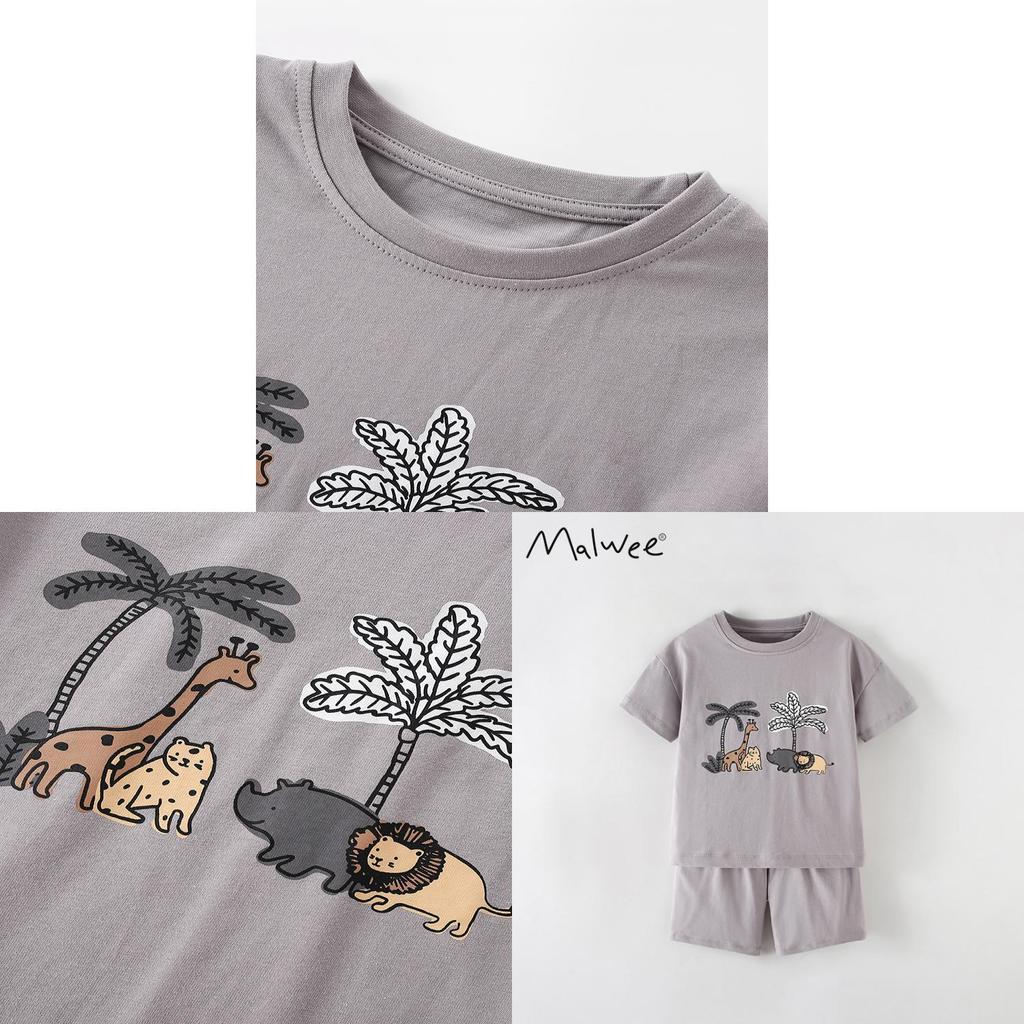 Boys Summer Cotton Cartoon Print Twopiece Set For Kids