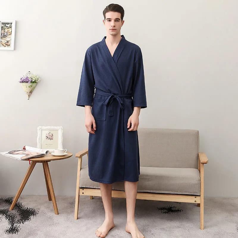 

Тонкий халат большого размера, мужской длинный халат, пальто, женский халат с шалью, впитывающий и быстросохнущий домашний халат XXXL синий