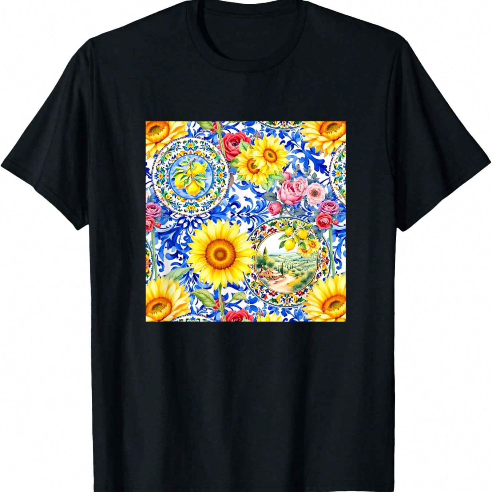 Summer Sunset Beach Palm Tree Ocean Waves Graphic Design T-Shirt S
