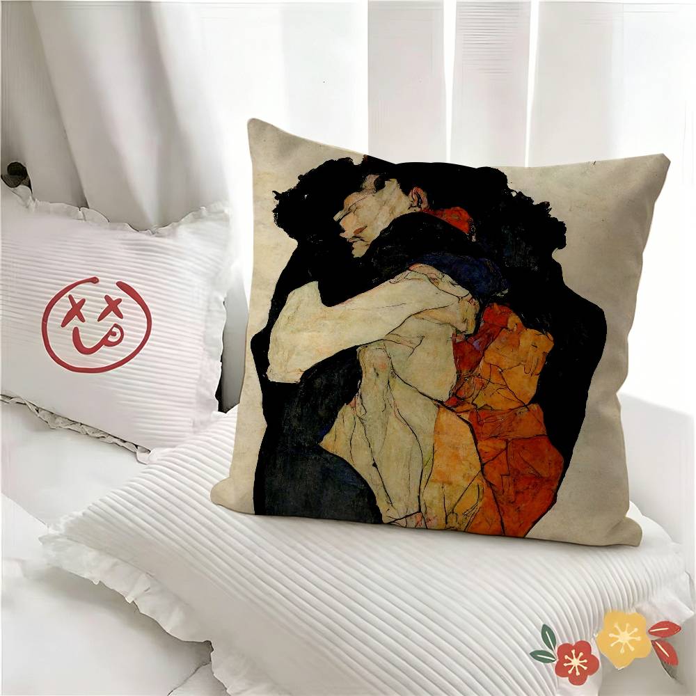 Egon Schiele Body Color Delineation Sketch Figure Pillow Case Fashion Square Pillowcase Bedroom Sofa Room Ins Decoration Leisure