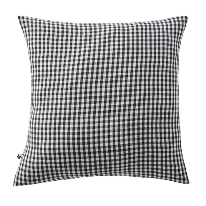 Taie D'oreiller - Gaze De Coton - Vichy - 60x60 Cm - Noir - Certification Oeko-Tex