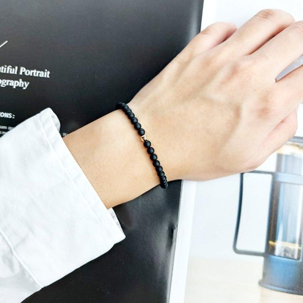 Custom-made 14K gold ball natural onyx gemstone bracelet, August birthstone