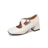 White Women Pumps Square Toe Non-slip Buckle Strap High Block Heel Plus Size 45 48