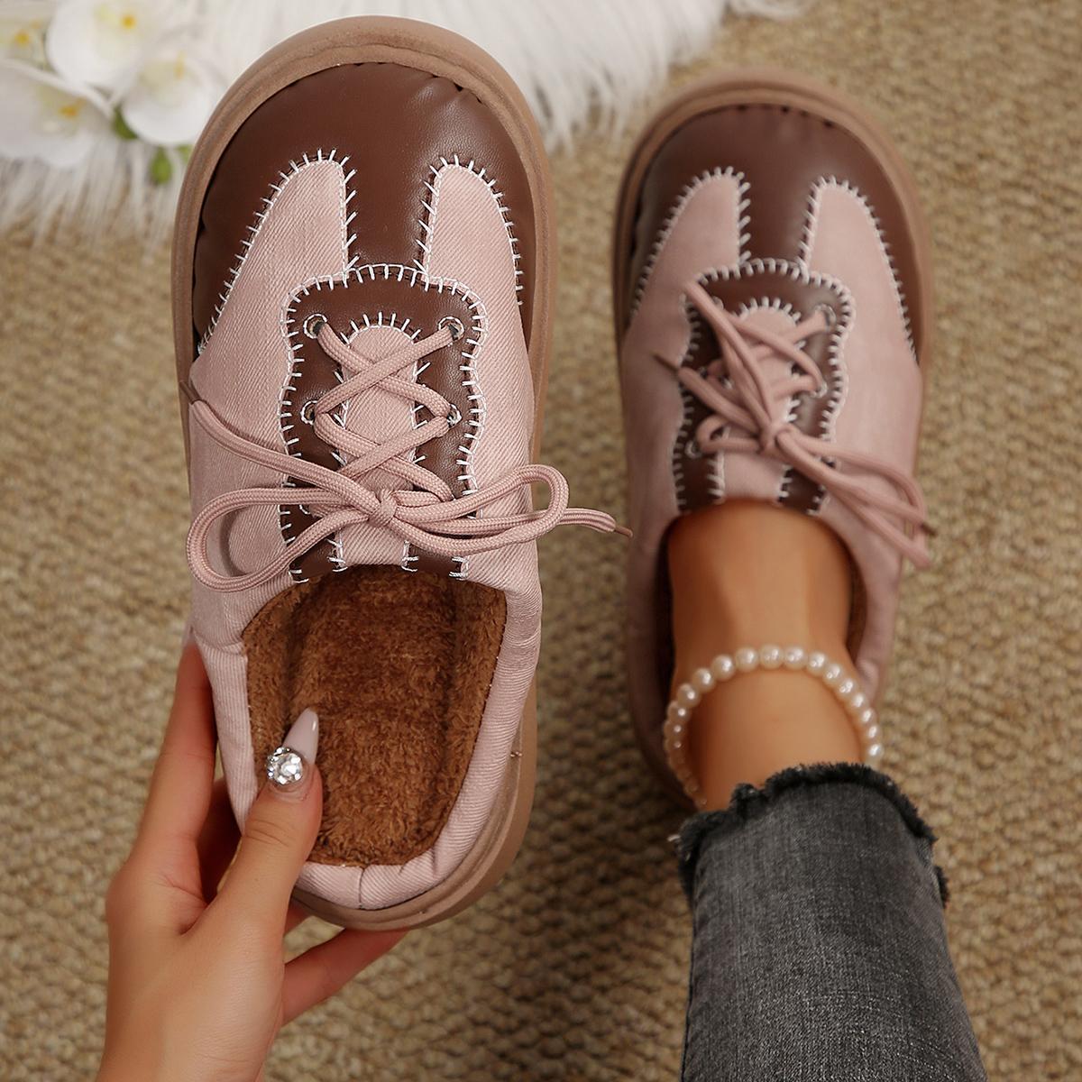 

Модные теплые плюшевые с толстой подошвой повседневные туфли женские 2025 зимняя мода смешанные цвета плоский каблук мюли тапочки нескользящие уличные тапочки 36-37 розовый