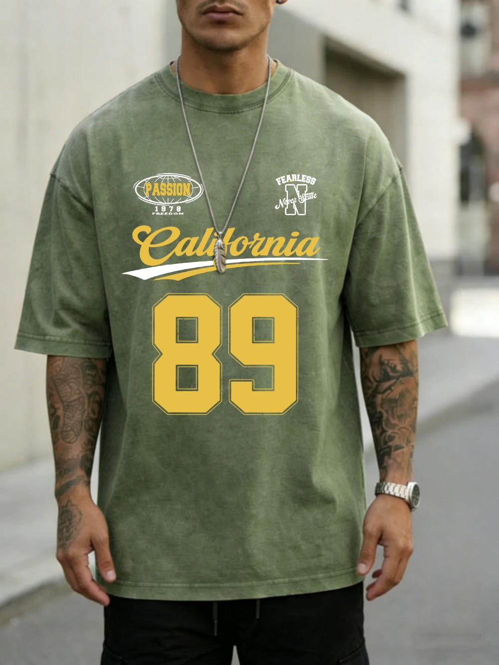 

California Number Jersey Prints Washed TShirt Mens Cotton Oversized T Shirt Casual ONeck Short Sleeve Tops Summer Male Tees S