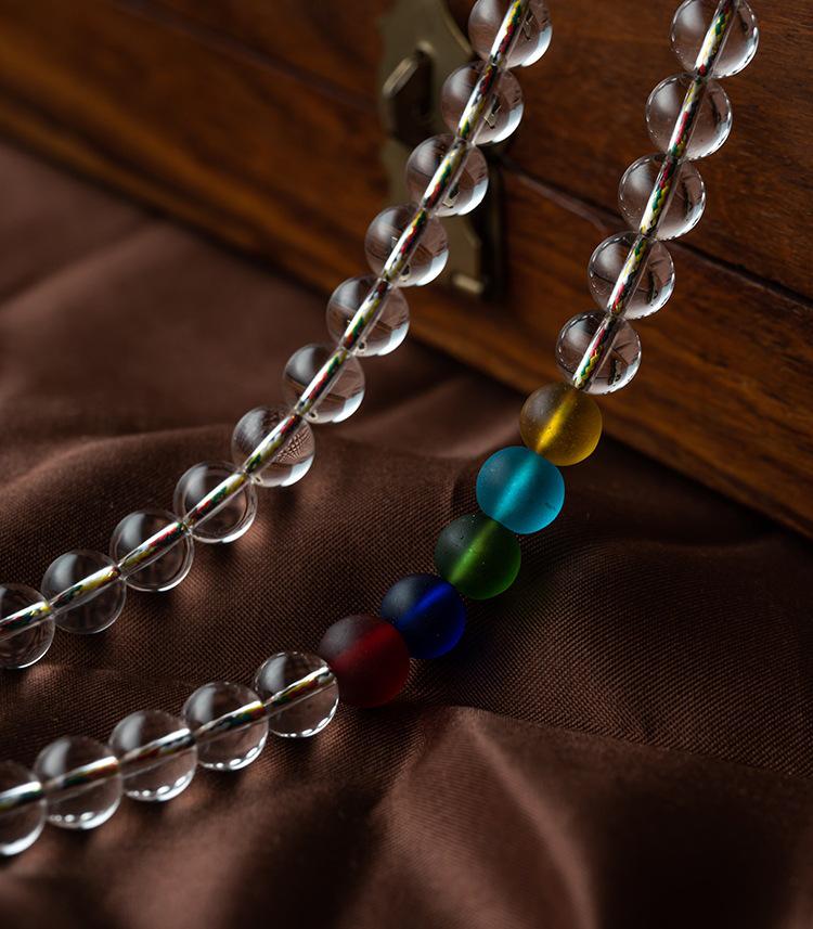 8-12mm White Crystal Buddhist Beads with Glass Rosary & Vajra Accessories.