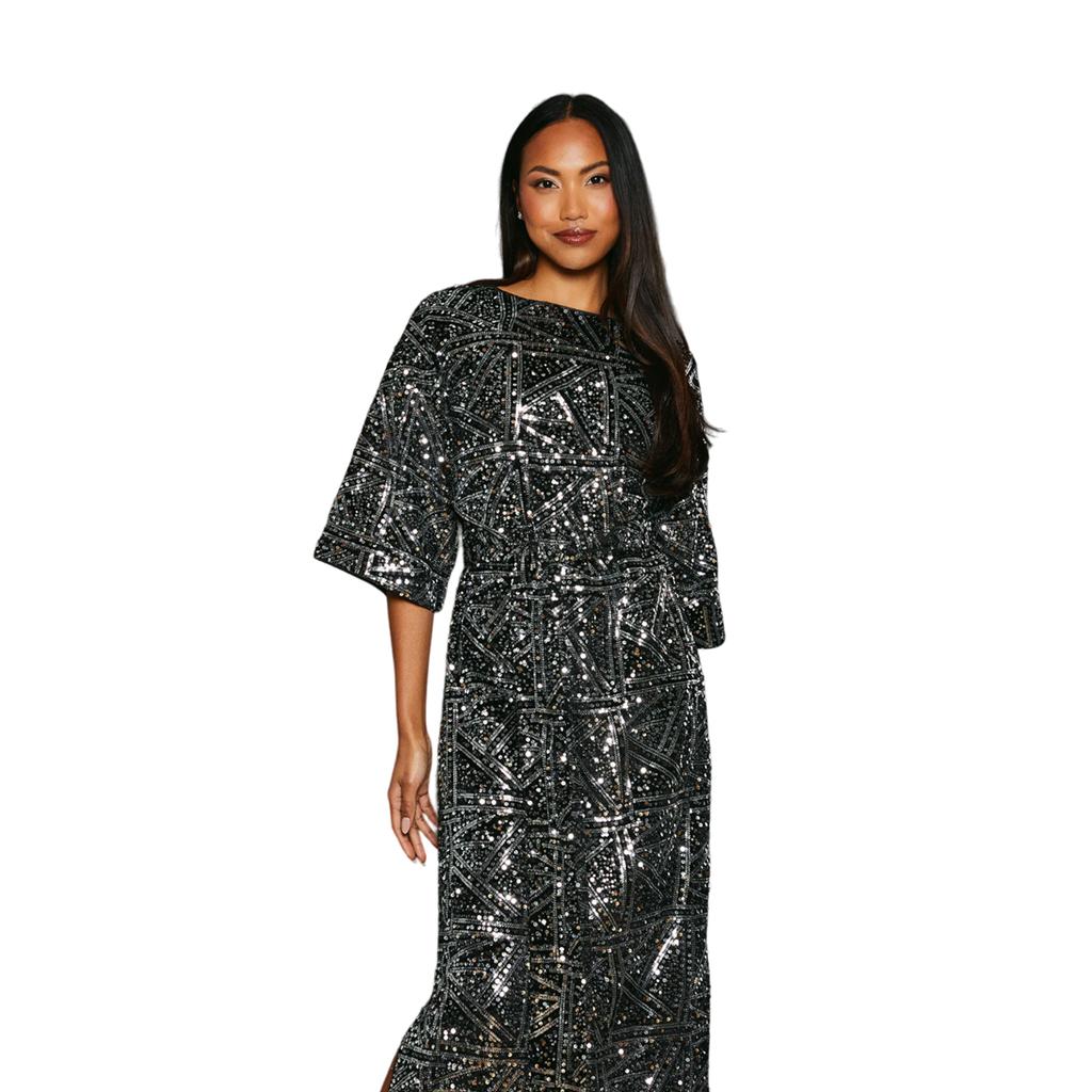 Principles Womens/Ladies Sequin Belted Batwing Midi Dress