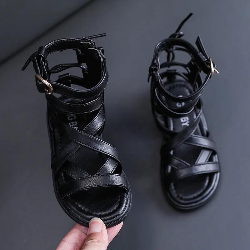 Kid Tall Beach Sandals Children Soft Bottom Sandals Fashion Girls Roman Shoes Side Zip Summer High Boots Girl Princess Shoes