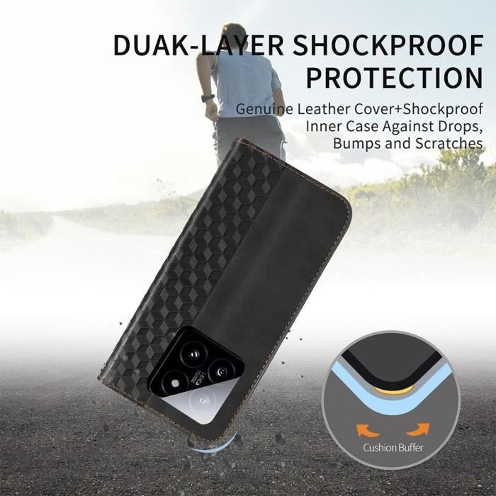 Skal för Xiaomi 14 Pro, Elegant Mosaikmönster Plånbok Lädereffekt Svart