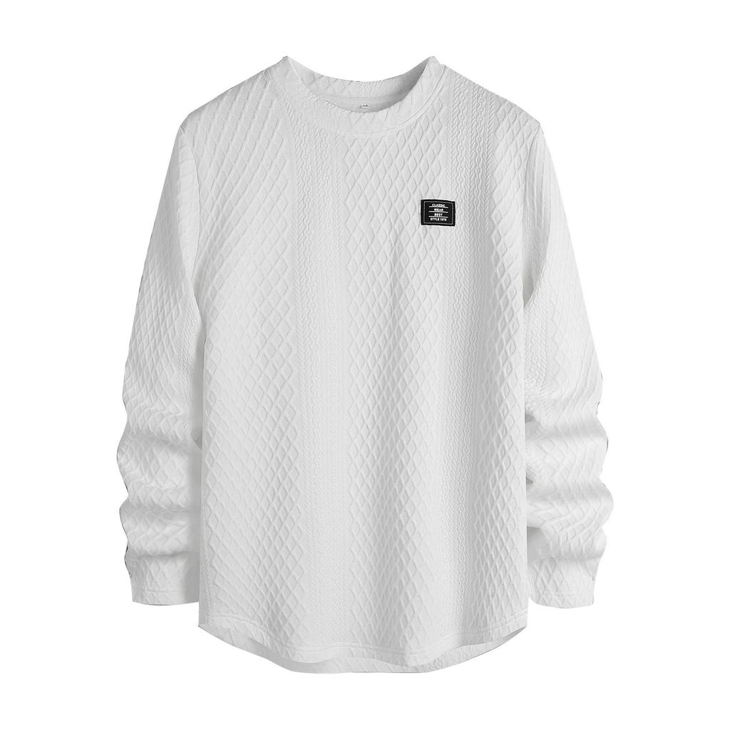 Men's Winter Solid Color Textured Round Neck Sweatshirt Hoodie Men's Sports Large Size Casual Round Neck Sweatshirt