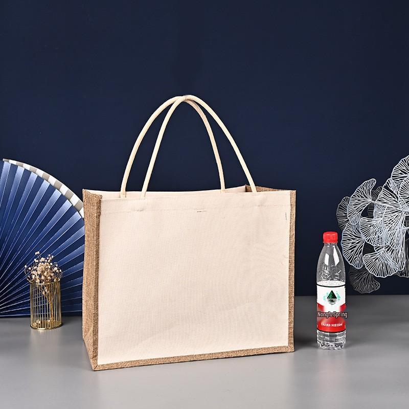 Hand-Painted Graffiti Canvas Tote Bag - Yellow Linen Logo Pattern