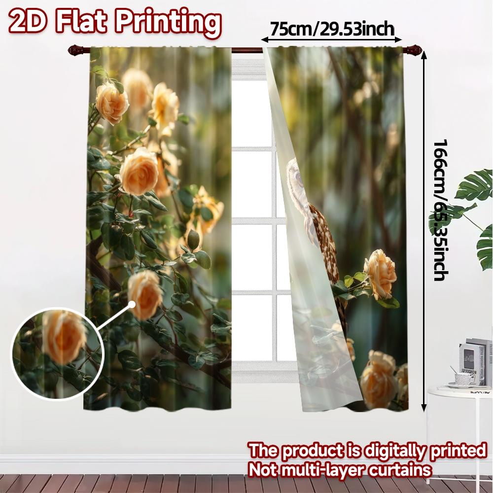 2pcs   2D FLAT PRINTING Curtains (Without Rod) Blossom Owl Modern Curtains Roller Blinds Semi-Sheer Curtains Decorations Inside