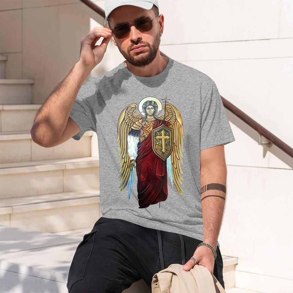 2026 Summer Vintage Golden Wing Saint Angel Religious Grunge Tee Loose Fit Unisex High Street Heavy Cotton Tshirt