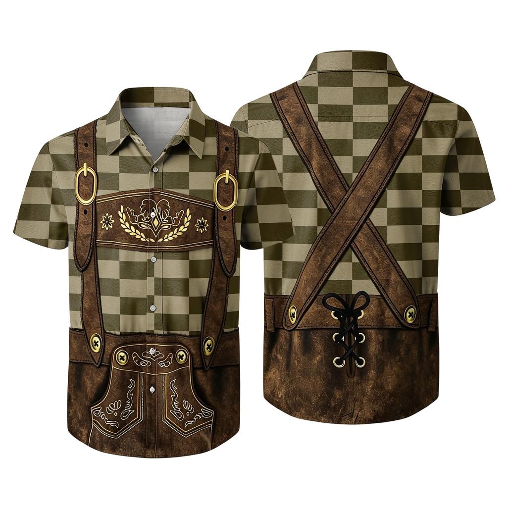 Men's Short Sleeve Button Down Shirt with Vintage Festival Print Relaxed Fit Casual Party Top for Everyday Wear