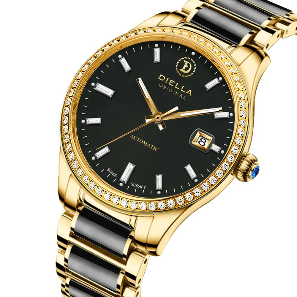 Diella Men's Mechanical Watch with Jadeite Cut, Unique Texture, Date Display, Luminous Hands and Markers, and 5 ATM Water Resistance (AD6097-QY-G)