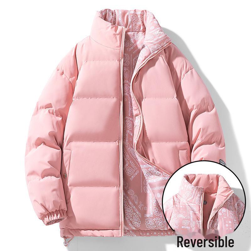 

Мужское зимнее двухстороннее хлопковое пальто с воротником-стойкой 2023 года — свободного покроя, больших размеров для пар и студентов 4XL розовый