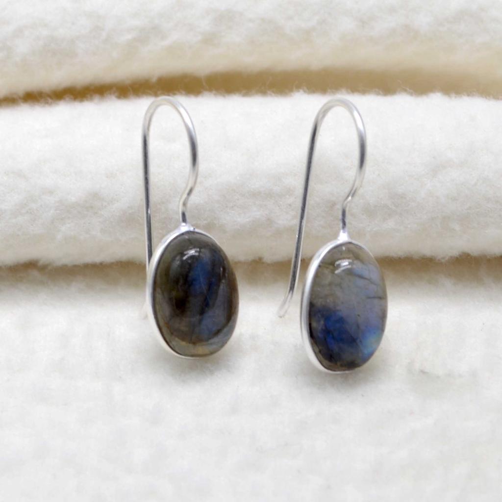 Labradorit 925 Sterlingové stříbro Visací náušnice, Drahokam Ručně vyráběné Visací náušnice