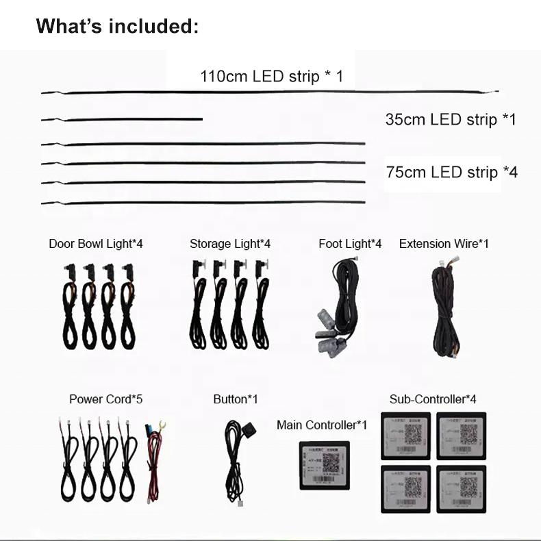 18-in-1 RGB Acrylic Ambient Light Strip Smart APP Control LED Backlight 12V Universal Interior Decoration Cars Remote Fit 3-Year