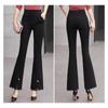 Korean Fashion 2022 Summer High Waist Stretch Women's Lace Patchwork Capris Pants for Women Skinny Flare Pants Woman Trousers