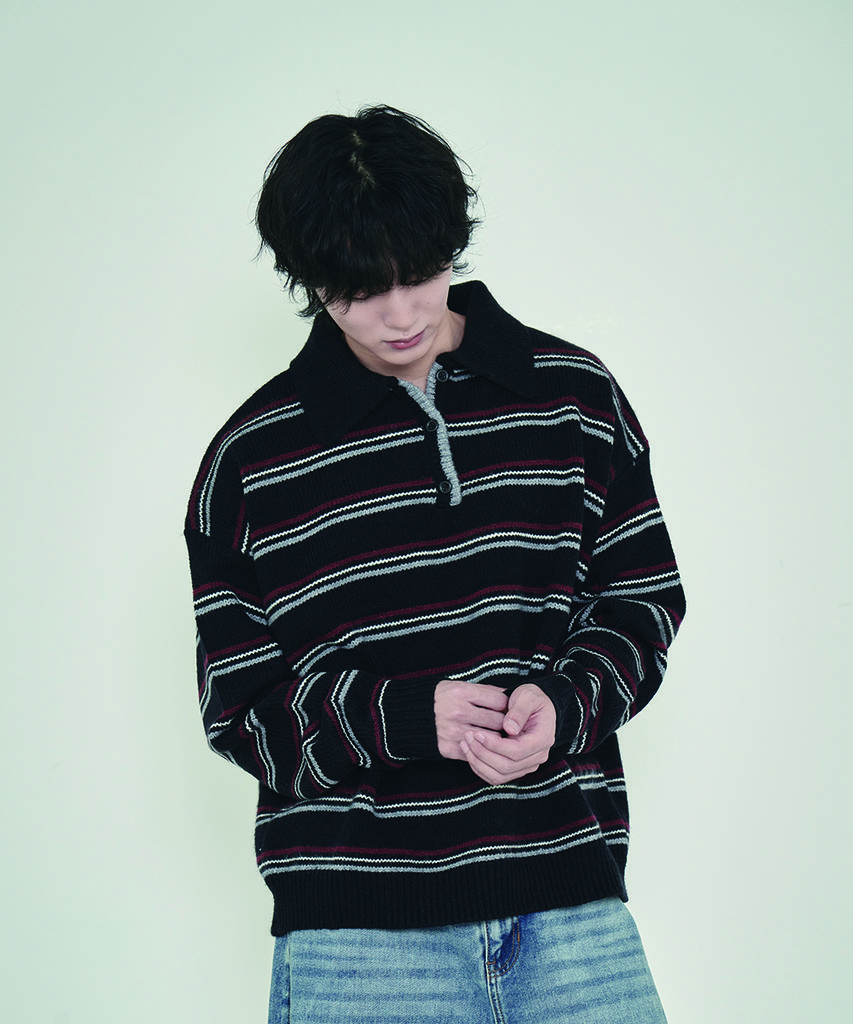 GRAPH PLATFORM Striped Collar Knit