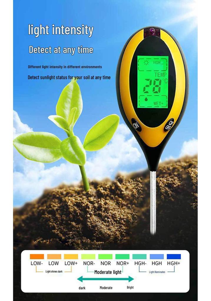 4-in-1 Soil Tester: Digital PH, Light, Temp & Humidity Meter with Backlight