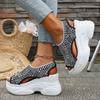Fashion Platform Sandals with Sloping Heels Women's Round Head Open Toe Mesh Breathable Anti-slip Wear-resistant High Heels