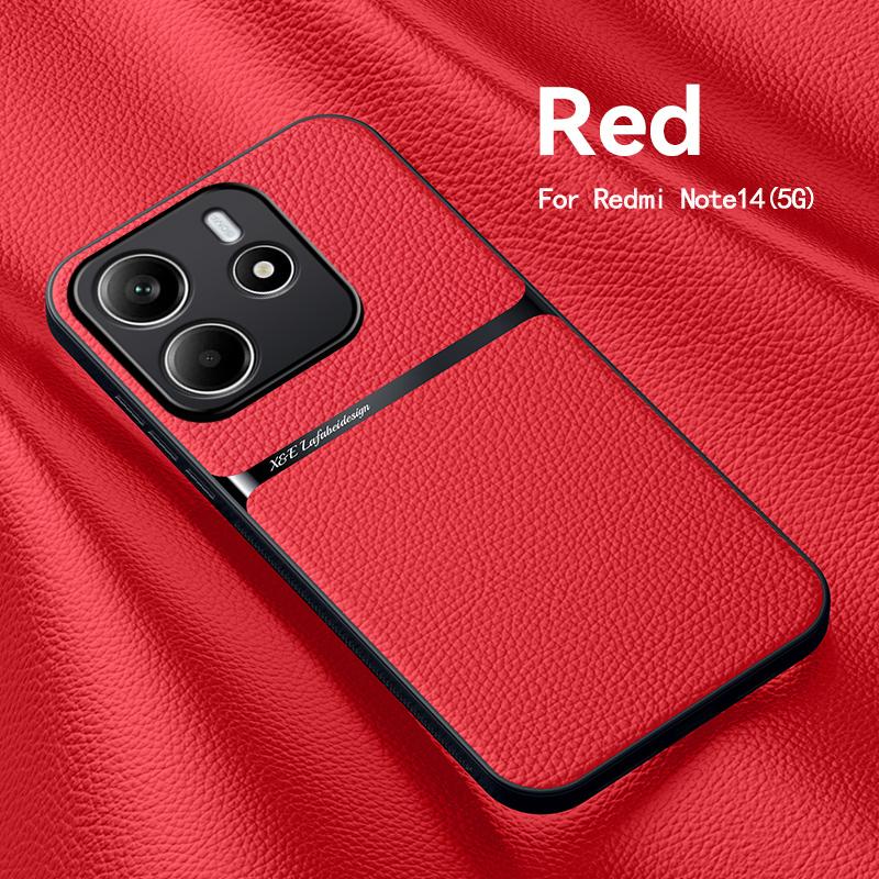 For Redmi Note 14 leather texture built-in magnetic TPU soft edge anti-drop anti-fingerprint phone case