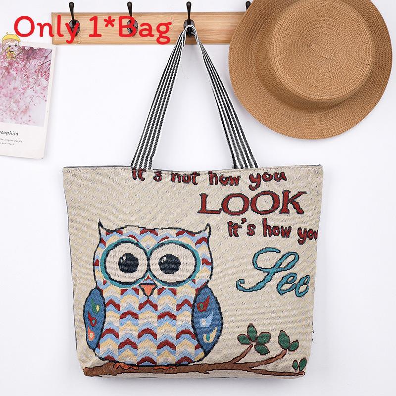 Elephant Hello Kitty Butterfly Embroidered Canvas Tote Bag With Seamed Stitching For Daily Use