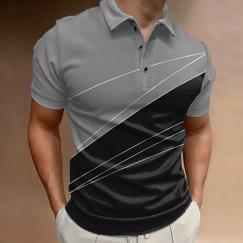 Plain Color Simple Splicing 3D Digital Printing Men's Comfortable Polo Shirt