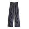 Cargo Pants for Women High Waist Wide Leg Solid Color Straight Overalls with Pockets Casual Drawstring Retro Loose Trousers