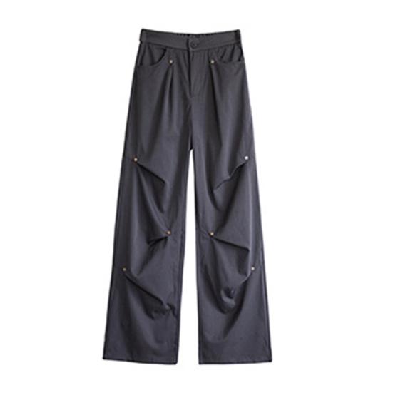 Cargo Pants for Women High Waist Wide Leg Solid Color Straight Overalls with Pockets Casual Drawstring Retro Loose Trousers