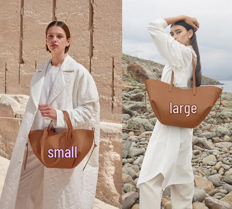 Genuine Polene Women's Large Cowhide Tote with Pleated Design – Shoulder and Underarm Fashion Bag.