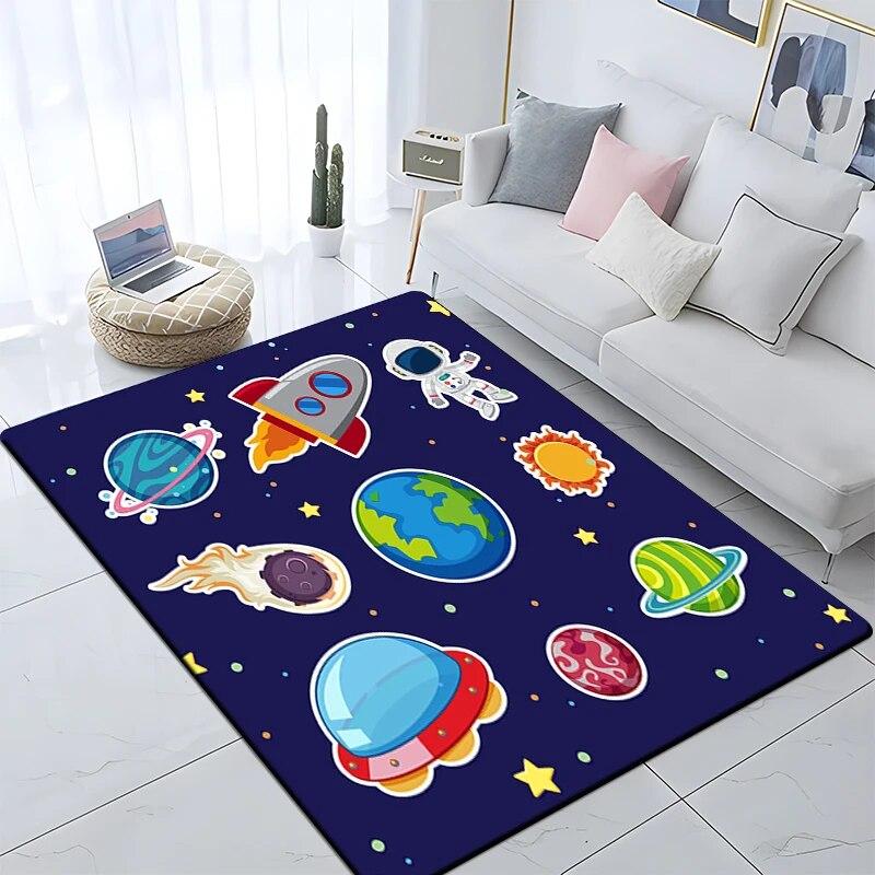 Cartoon Astronaut Children's Room Decorative Carpet Camping Cushion Play Aera Mat  Floor Mat Carpet Game Area Rug Floor Mats