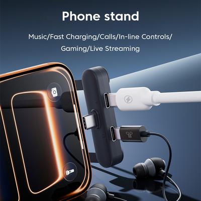 2-in-1 USB C Headphone Adapter with Phone Stand Type C OTG Splitter for Fast Charging & Audio for iPhone 17 16 15/Samsung