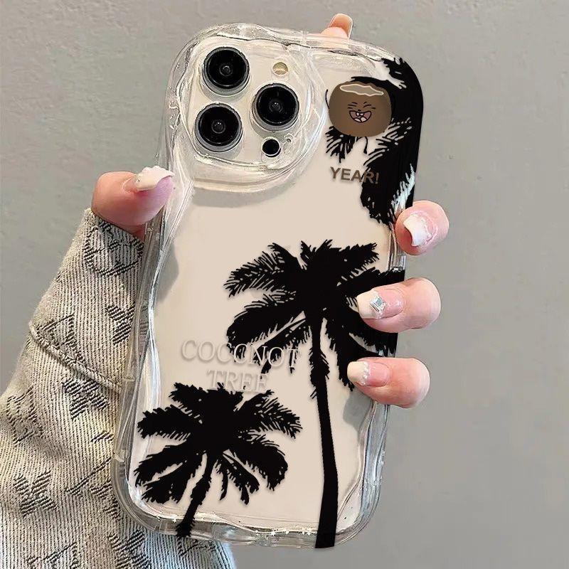 Summer Black Coconut Tree iPhone16promax for Apple 15plus Anti-drop 15 Transparent 14 Soft Creative Xs