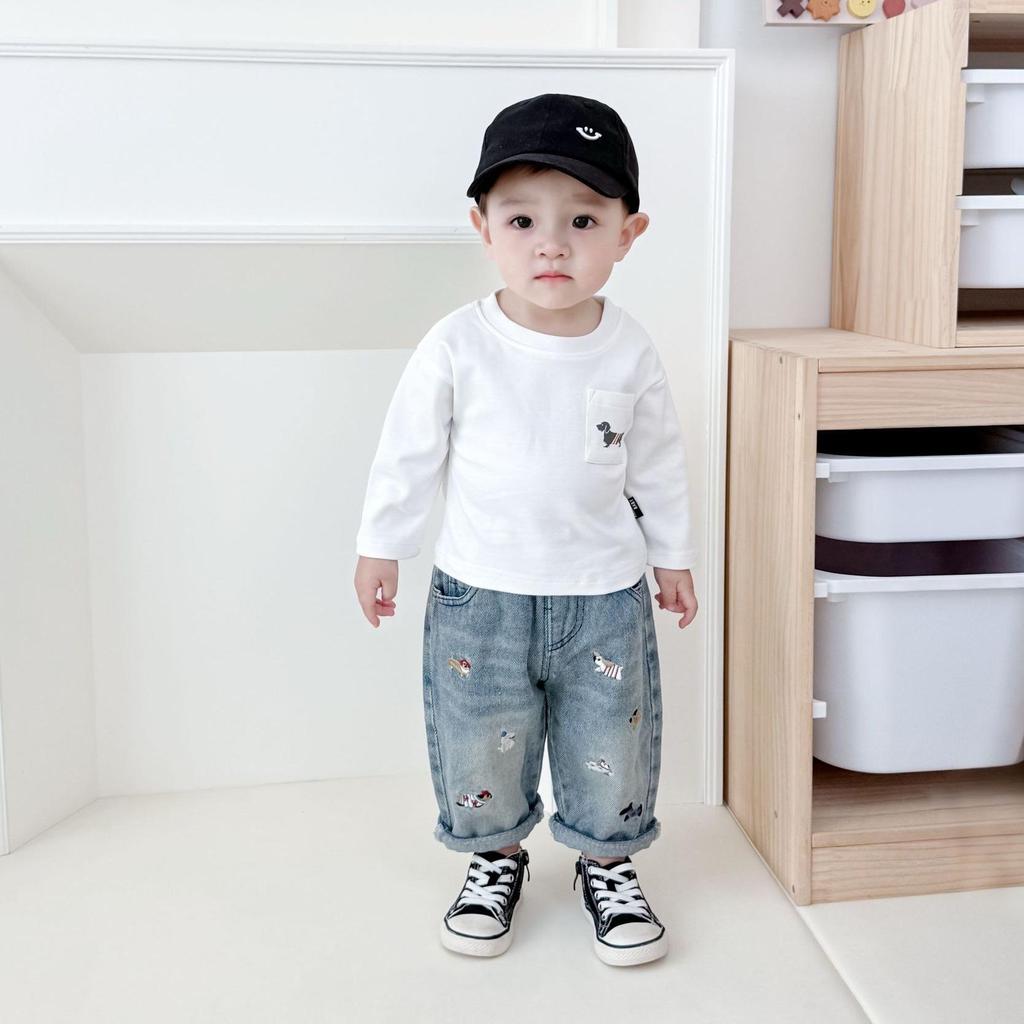 2026 Spring/Autumn Unisex Baby Toddler Embroidered Cartoon Soft Denim Jeans