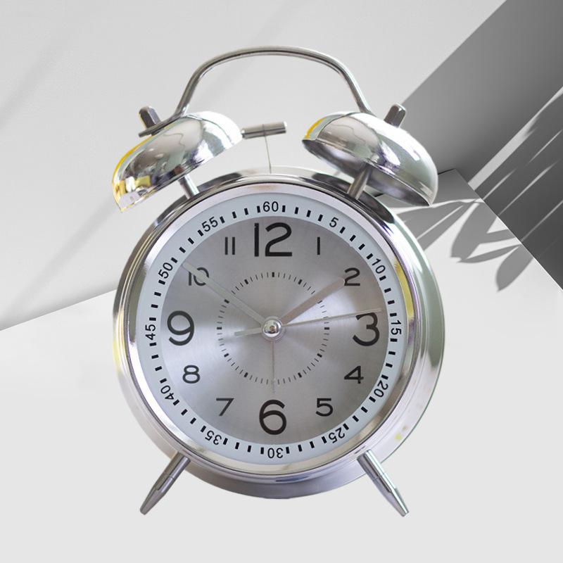 4 Inch Metal Twin Bell Alarm Clocks Loud Volume Alarm for Students Wake Up Clock with On Off Timer Home Bedroom Desktop Clock