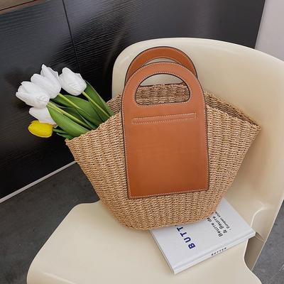 Bolso de paja de bloque nuevo de gran capacidad tejido a mano cesta de verduras bolso de mano bolso casual para mujer bolso de playa de vacaciones