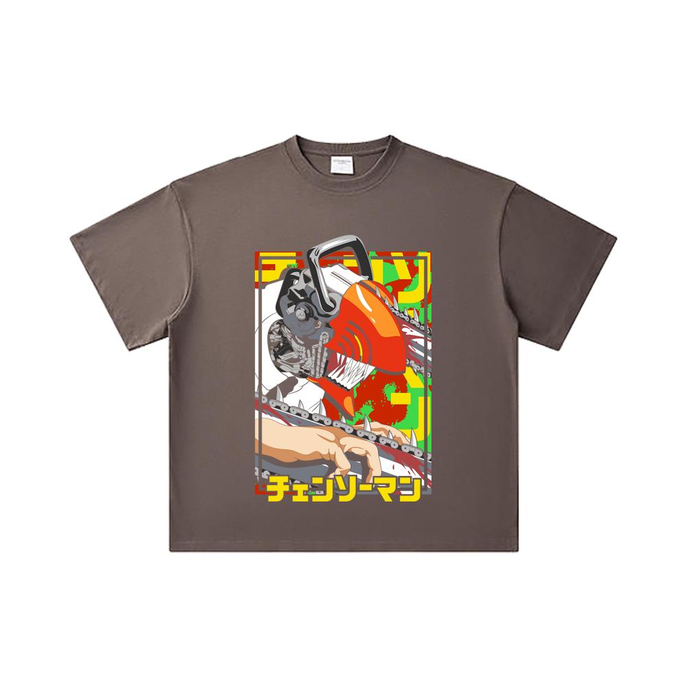 260 GSM Double Yarn 32 Count 100% Cotton Chainsaw Man V5 Denji Print Unisex Heavy Cotton T Shirt