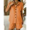 Summer Women Casual Button-Down Cotton Linen Short Sleeve Shirt Set, European American Style Crossbody Outfit for Independent Station Amazon