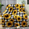 1pc Heavyweight Flannel Blanket - Thick All-Season Soft Throw with Black & White Sunflower Pattern for Couch Bed Camping