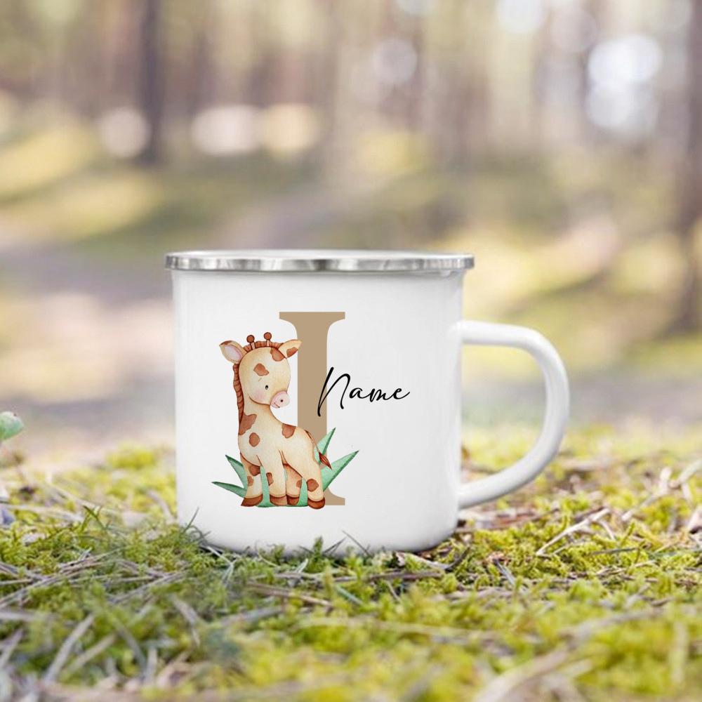 Personalized Mug for Kids Custom Deer Lion Initial with Name Cup for Boys Girls Child Handle Mugs Birthday Festive Gifts for Kid