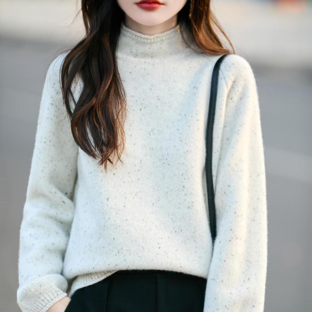 Women's Wool Ruffled Knit Turtleneck Sweater - Slimming Base Layer for Autumn/Winter Warmth