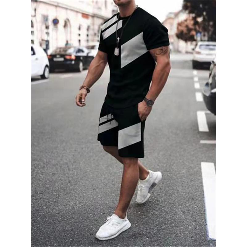 Summer Men's Leisure Sports Jogging T-shirt Shorts Personality Fashion Simple Men's Oversized Size Two-piece Set
