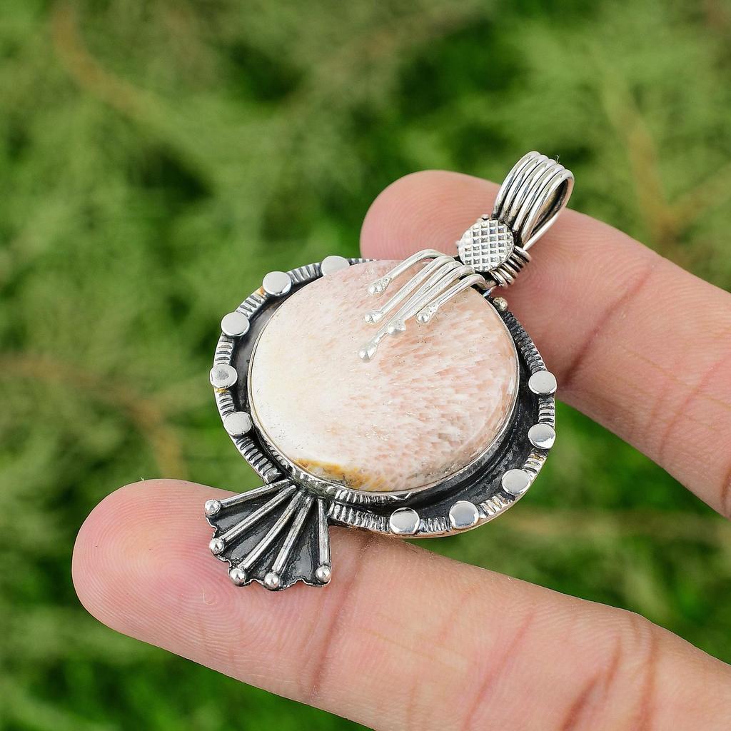 Daughters Day Deal 925 Sterling Silver Natural Scolecite Crown Chakra Pendant