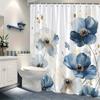 1 Elegant Floral Shower Curtain - Navy And White Floral Pattern With Gold Speckles, Machine Washable Polyester For Bathroom