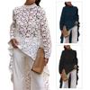 Frühling Herbst Mode Frauen Einfarbig Aushöhlen Spitze Bluse High Low Top