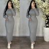 Women's Ribbed Knit Maxi Dress - Autumn/Winter 2025 Waist-Cinched, Slimming, Round Neck Casual Style