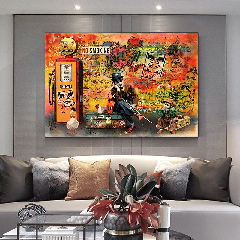

Бэнкси абстрактные граффити современная картина на холсте Чаплин печать плакатов настенное искусство большой размер гостиная украшение дома Куадрос (с рамкой)