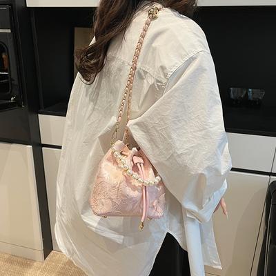 Bucket Bag, New Pearl Portable Small Bag, Women's Bag, High-end Medium Messenger Bag.